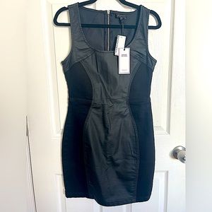 NWT Warehouse Denim Black Bodycon Coated Denim Dress